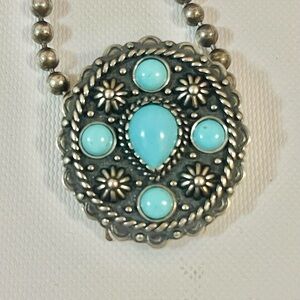 Southwest Carolin Pollack Sterling Silver Turquoise Clip Pendant